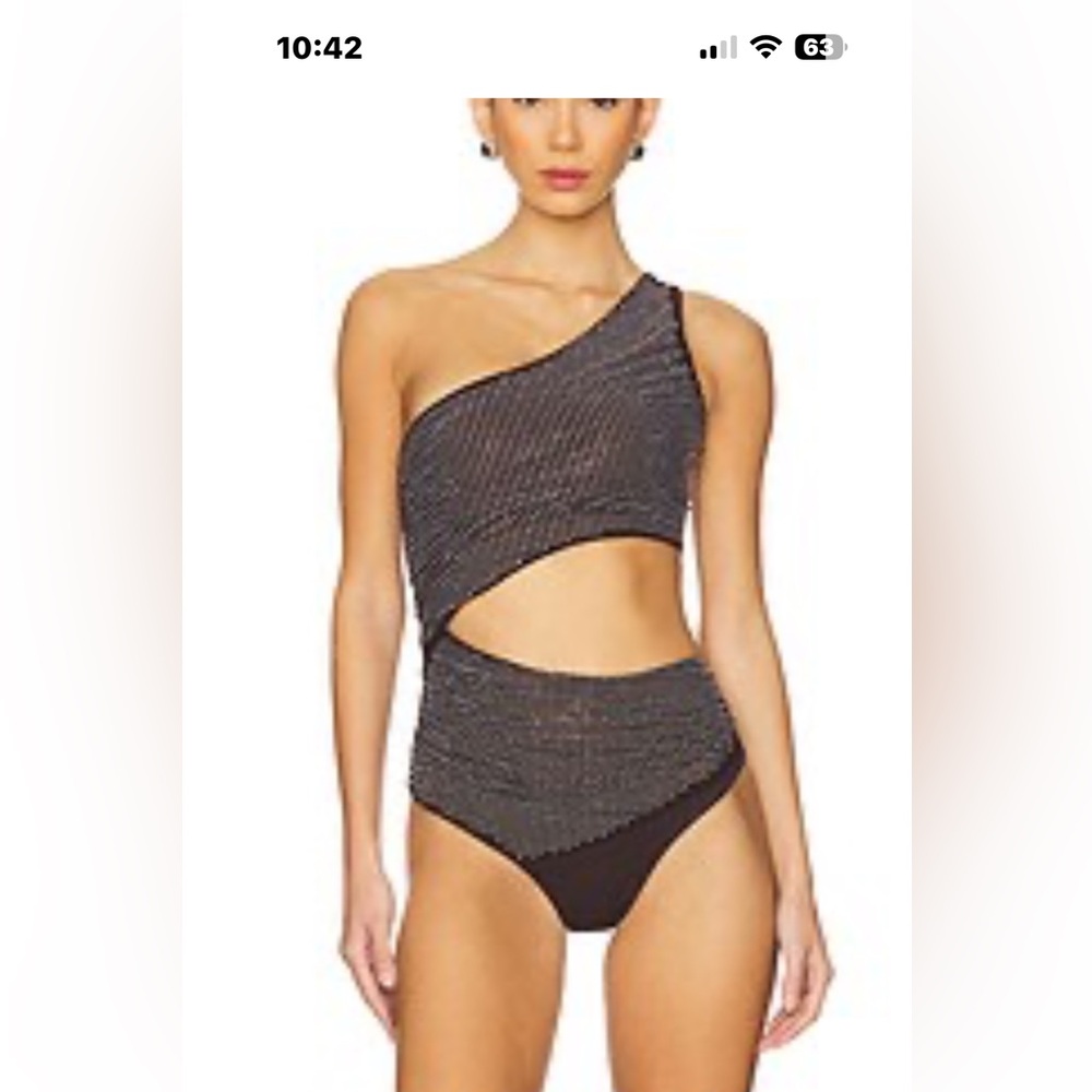 Beach Riot One-Shoulder Cutout One-Piece Swimsuit in Black and Metallic NWOT